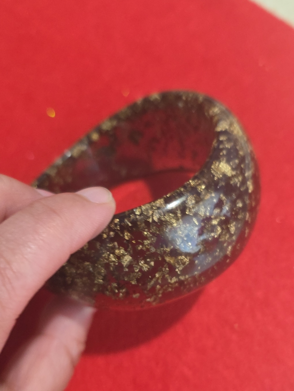 Gold-Flecked Brown Resin Bangle Bracelet